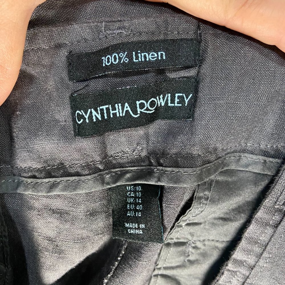 Cynthia Rowley 100% Linen Grey High Waist Pants Belted Size 10 - Picture 3 of 8